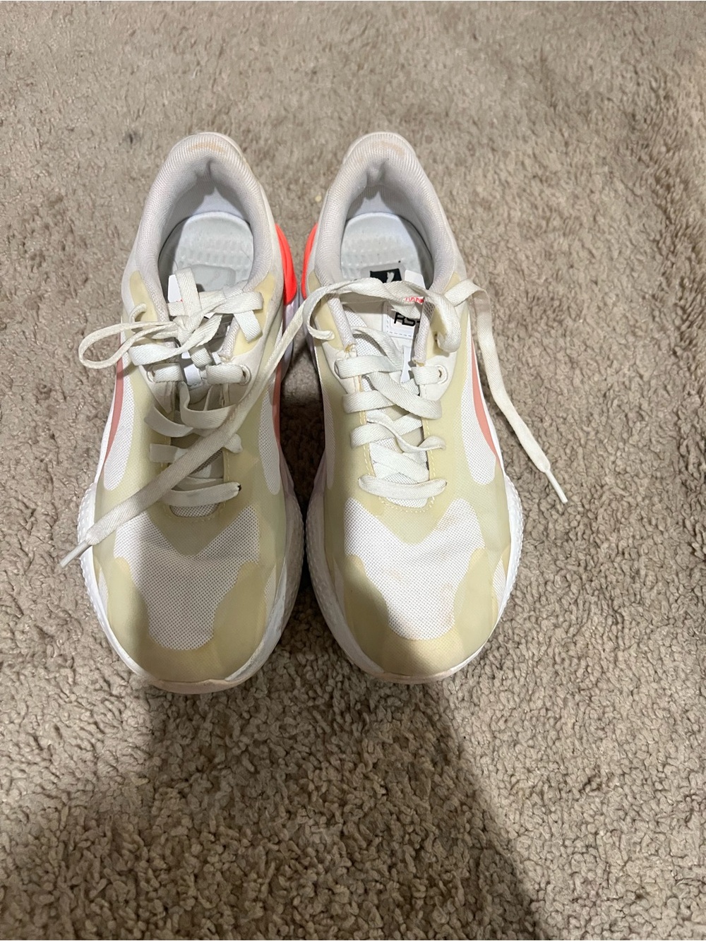 Puma White & Pale Yellow Athletic Sneakers with Coral Accent